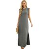 imageGRECERELLE 2025 Women YearRound Casual Round Neck Loose Split WrinkleFree Long Maxi Vacation Dress with Pockets XS3XLHeather Grey