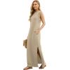 imageGRECERELLE 2025 Women YearRound Casual Round Neck Loose Split WrinkleFree Long Maxi Vacation Dress with Pockets XS3XLKhaki