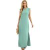 imageGRECERELLE 2025 Women YearRound Casual Round Neck Loose Split WrinkleFree Long Maxi Vacation Dress with Pockets XS3XLLight Blue