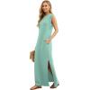 imageGRECERELLE 2025 Women YearRound Casual Round Neck Loose Split WrinkleFree Long Maxi Vacation Dress with Pockets XS3XLLight Blue