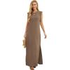 imageGRECERELLE 2025 Women YearRound Casual Round Neck Loose Split WrinkleFree Long Maxi Vacation Dress with Pockets XS3XLLight Coffee
