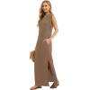 imageGRECERELLE 2025 Women YearRound Casual Round Neck Loose Split WrinkleFree Long Maxi Vacation Dress with Pockets XS3XLLight Coffee