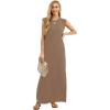 imageGRECERELLE 2025 Women YearRound Casual Round Neck Loose Split WrinkleFree Long Maxi Vacation Dress with Pockets XS3XLLight Coffee