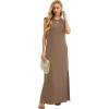 imageGRECERELLE 2025 Women YearRound Casual Round Neck Loose Split WrinkleFree Long Maxi Vacation Dress with Pockets XS3XLLight Coffee