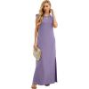 imageGRECERELLE 2025 Women YearRound Casual Round Neck Loose Split WrinkleFree Long Maxi Vacation Dress with Pockets XS3XLLilac