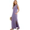 imageGRECERELLE 2025 Women YearRound Casual Round Neck Loose Split WrinkleFree Long Maxi Vacation Dress with Pockets XS3XLLilac