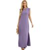 imageGRECERELLE 2025 Women YearRound Casual Round Neck Loose Split WrinkleFree Long Maxi Vacation Dress with Pockets XS3XLLilac