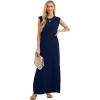 imageGRECERELLE 2025 Women YearRound Casual Round Neck Loose Split WrinkleFree Long Maxi Vacation Dress with Pockets XS3XLNavy Blue
