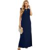 imageGRECERELLE 2025 Women YearRound Casual Round Neck Loose Split WrinkleFree Long Maxi Vacation Dress with Pockets XS3XLNavy Blue