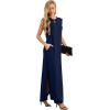imageGRECERELLE 2025 Women YearRound Casual Round Neck Loose Split WrinkleFree Long Maxi Vacation Dress with Pockets XS3XLNavy Blue