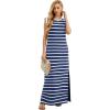 imageGRECERELLE 2025 Women YearRound Casual Round Neck Loose Split WrinkleFree Long Maxi Vacation Dress with Pockets XS3XLNavy Blue White Strip