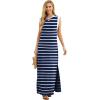imageGRECERELLE 2025 Women YearRound Casual Round Neck Loose Split WrinkleFree Long Maxi Vacation Dress with Pockets XS3XLNavy Blue White Strip