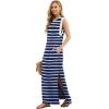 imageGRECERELLE 2025 Women YearRound Casual Round Neck Loose Split WrinkleFree Long Maxi Vacation Dress with Pockets XS3XLNavy Blue White Strip