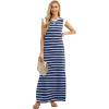 imageGRECERELLE 2025 Women YearRound Casual Round Neck Loose Split WrinkleFree Long Maxi Vacation Dress with Pockets XS3XLNavy Blue White Strip