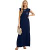 imageGRECERELLE 2025 Women YearRound Casual Round Neck Loose Split WrinkleFree Long Maxi Vacation Dress with Pockets XS3XLNavy Eternal Rose