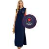 imageGRECERELLE 2025 Women YearRound Casual Round Neck Loose Split WrinkleFree Long Maxi Vacation Dress with Pockets XS3XLNavy Eternal Rose