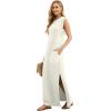 imageGRECERELLE 2025 Women YearRound Casual Round Neck Loose Split WrinkleFree Long Maxi Vacation Dress with Pockets XS3XLOffwhite