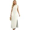 imageGRECERELLE 2025 Women YearRound Casual Round Neck Loose Split WrinkleFree Long Maxi Vacation Dress with Pockets XS3XLOffwhite