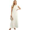 imageGRECERELLE 2025 Women YearRound Casual Round Neck Loose Split WrinkleFree Long Maxi Vacation Dress with Pockets XS3XLOffwhite