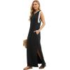 imageGRECERELLE 2025 Women YearRound Casual Round Neck Loose Split WrinkleFree Long Maxi Vacation Dress with Pockets XS3XLPj Black White