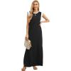imageGRECERELLE 2025 Women YearRound Casual Round Neck Loose Split WrinkleFree Long Maxi Vacation Dress with Pockets XS3XLPj Black White