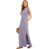 imageGRECERELLE 2025 Women YearRound Casual Round Neck Loose Split WrinkleFree Long Maxi Vacation Dress with Pockets XS3XLPurple