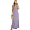 imageGRECERELLE 2025 Women YearRound Casual Round Neck Loose Split WrinkleFree Long Maxi Vacation Dress with Pockets XS3XLPurple