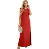 imageGRECERELLE 2025 Women YearRound Casual Round Neck Loose Split WrinkleFree Long Maxi Vacation Dress with Pockets XS3XLRed
