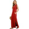 imageGRECERELLE 2025 Women YearRound Casual Round Neck Loose Split WrinkleFree Long Maxi Vacation Dress with Pockets XS3XLRed