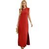 imageGRECERELLE 2025 Women YearRound Casual Round Neck Loose Split WrinkleFree Long Maxi Vacation Dress with Pockets XS3XLRed