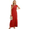 imageGRECERELLE 2025 Women YearRound Casual Round Neck Loose Split WrinkleFree Long Maxi Vacation Dress with Pockets XS3XLRed