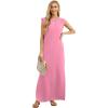imageGRECERELLE 2025 Women YearRound Casual Round Neck Loose Split WrinkleFree Long Maxi Vacation Dress with Pockets XS3XLRose Red