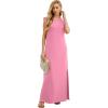 imageGRECERELLE 2025 Women YearRound Casual Round Neck Loose Split WrinkleFree Long Maxi Vacation Dress with Pockets XS3XLRose Red