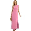 imageGRECERELLE 2025 Women YearRound Casual Round Neck Loose Split WrinkleFree Long Maxi Vacation Dress with Pockets XS3XLRose Red