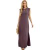 imageGRECERELLE 2025 Women YearRound Casual Round Neck Loose Split WrinkleFree Long Maxi Vacation Dress with Pockets XS3XLRosewood
