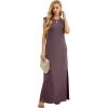 imageGRECERELLE 2025 Women YearRound Casual Round Neck Loose Split WrinkleFree Long Maxi Vacation Dress with Pockets XS3XLRosewood