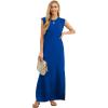 imageGRECERELLE 2025 Women YearRound Casual Round Neck Loose Split WrinkleFree Long Maxi Vacation Dress with Pockets XS3XLRoyal Blue