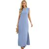 imageGRECERELLE 2025 Women YearRound Casual Round Neck Loose Split WrinkleFree Long Maxi Vacation Dress with Pockets XS3XLSky Blue