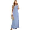 imageGRECERELLE 2025 Women YearRound Casual Round Neck Loose Split WrinkleFree Long Maxi Vacation Dress with Pockets XS3XLSky Blue