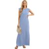 imageGRECERELLE 2025 Women YearRound Casual Round Neck Loose Split WrinkleFree Long Maxi Vacation Dress with Pockets XS3XLSky Blue