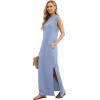 imageGRECERELLE 2025 Women YearRound Casual Round Neck Loose Split WrinkleFree Long Maxi Vacation Dress with Pockets XS3XLSky Blue