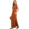 imageGRECERELLE 2025 Women YearRound Casual Round Neck Loose Split WrinkleFree Long Maxi Vacation Dress with Pockets XS3XLTan