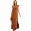 imageGRECERELLE 2025 Women YearRound Casual Round Neck Loose Split WrinkleFree Long Maxi Vacation Dress with Pockets XS3XLTan
