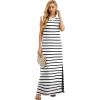 imageGRECERELLE 2025 Women YearRound Casual Round Neck Loose Split WrinkleFree Long Maxi Vacation Dress with Pockets XS3XLWhite Black Strip