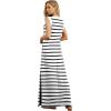 imageGRECERELLE 2025 Women YearRound Casual Round Neck Loose Split WrinkleFree Long Maxi Vacation Dress with Pockets XS3XLWhite Black Strip