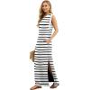 imageGRECERELLE 2025 Women YearRound Casual Round Neck Loose Split WrinkleFree Long Maxi Vacation Dress with Pockets XS3XLWhite Black Strip
