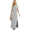 imageGRECERELLE 2025 Women YearRound Casual Round Neck Loose Split WrinkleFree Long Maxi Vacation Dress with Pockets XS3XLWhite Black Strip