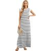 imageGRECERELLE 2025 Women YearRound Casual Round Neck Loose Split WrinkleFree Long Maxi Vacation Dress with Pockets XS3XLWhite Black Strip