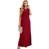 imageGRECERELLE 2025 Women YearRound Casual Round Neck Loose Split WrinkleFree Long Maxi Vacation Dress with Pockets XS3XLWine Red