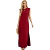 imageGRECERELLE 2025 Women YearRound Casual Round Neck Loose Split WrinkleFree Long Maxi Vacation Dress with Pockets XS3XLWine Red